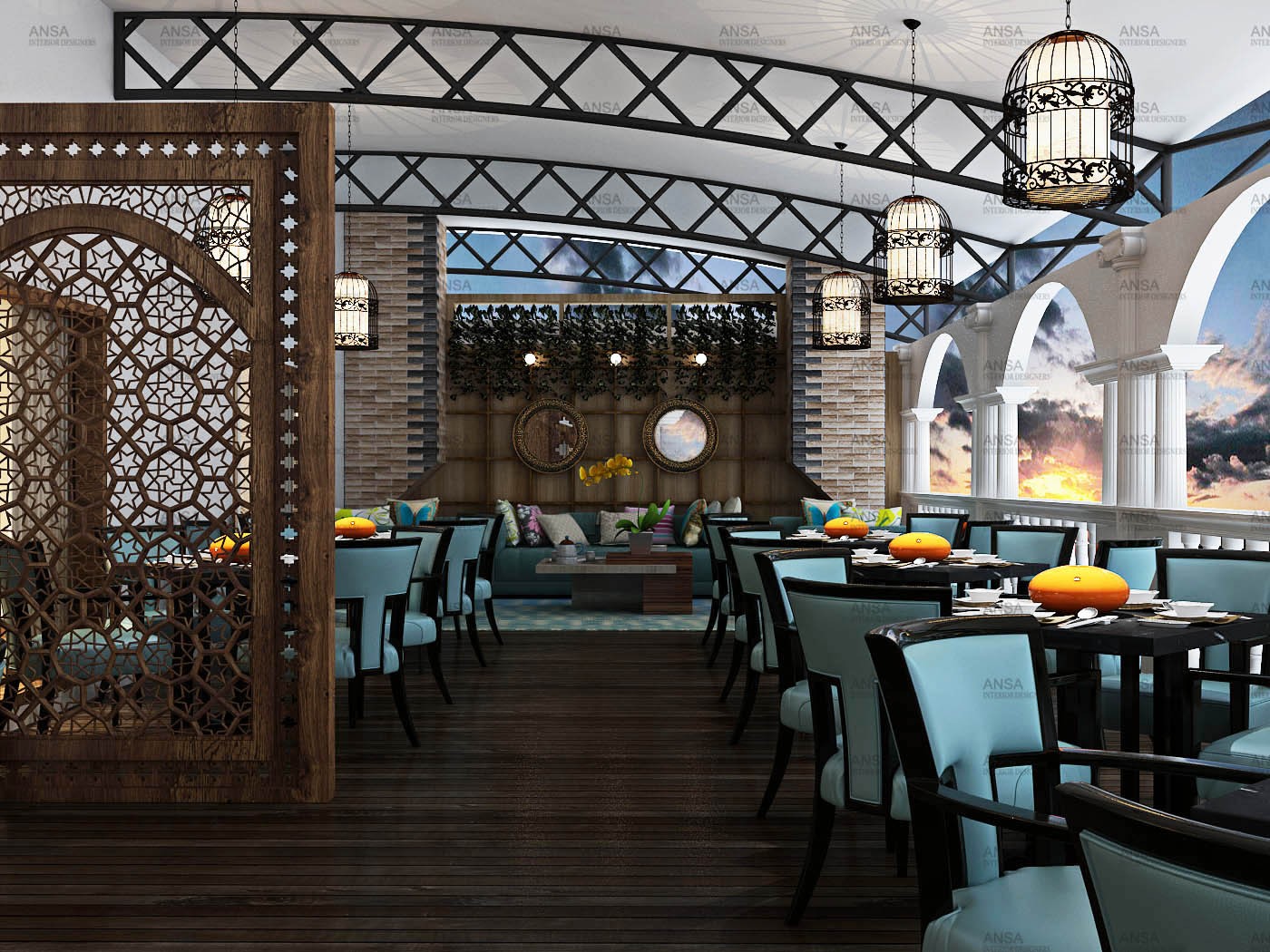 terrace restaurant interior design in Srinagar