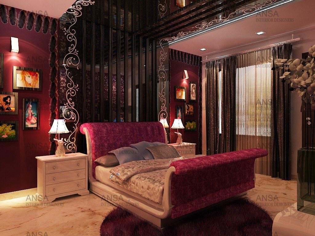 dark pink bedroom interiors