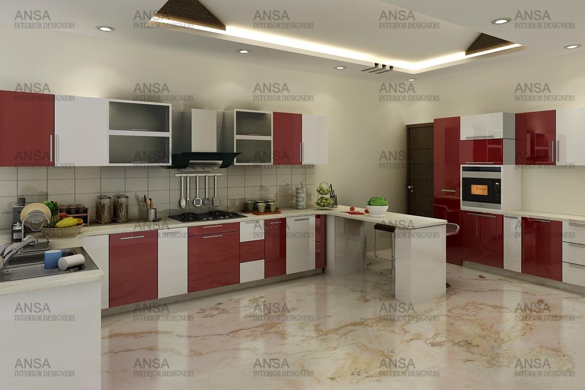 kitchen with red and white interiors