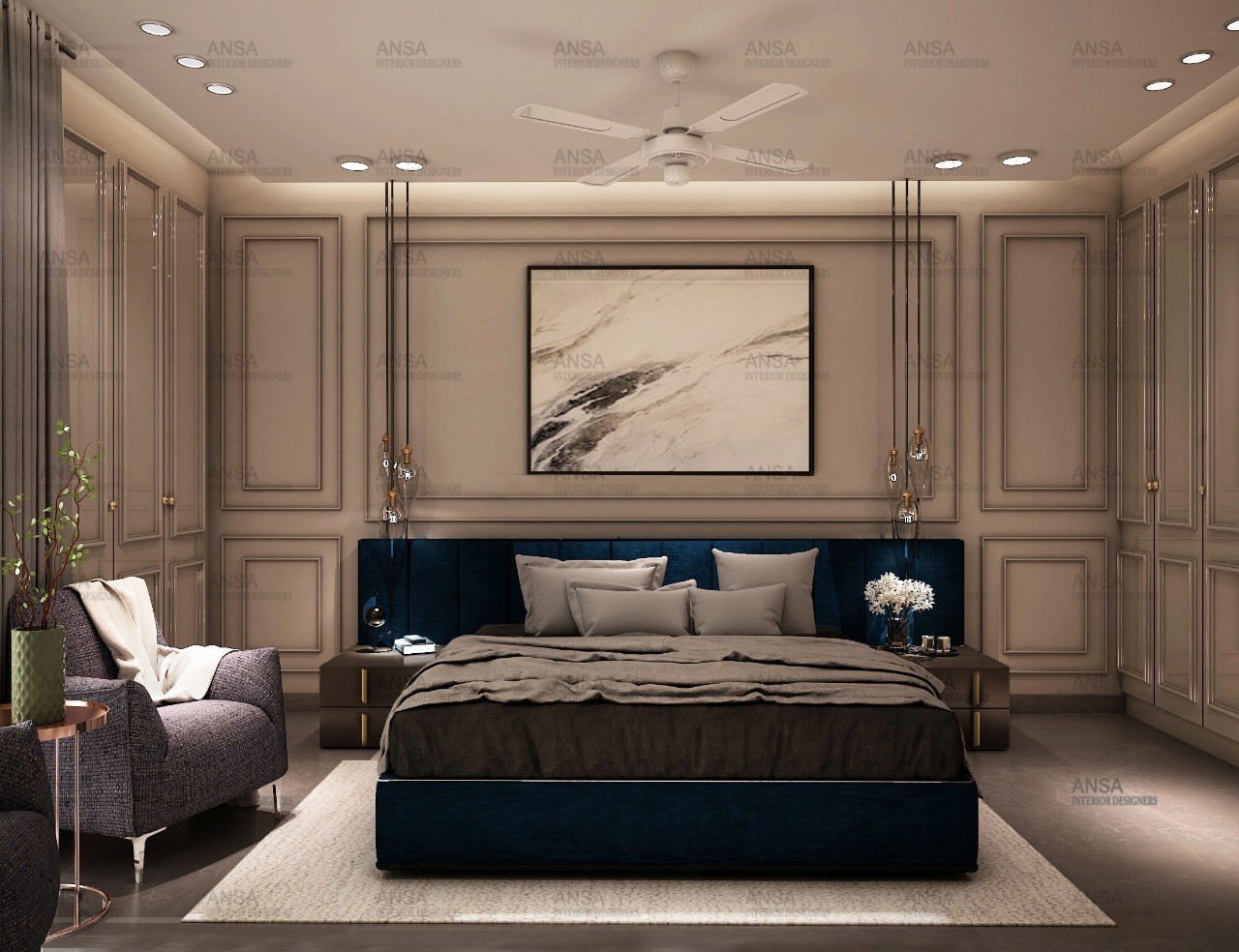 modern bedroom design with art on wall