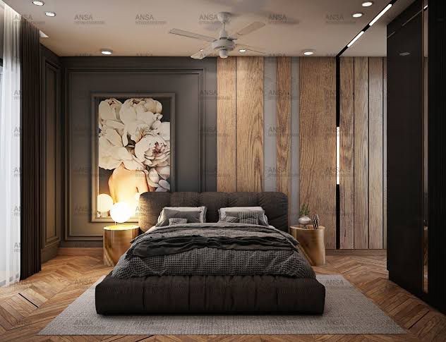 bedroom with wooden panelling