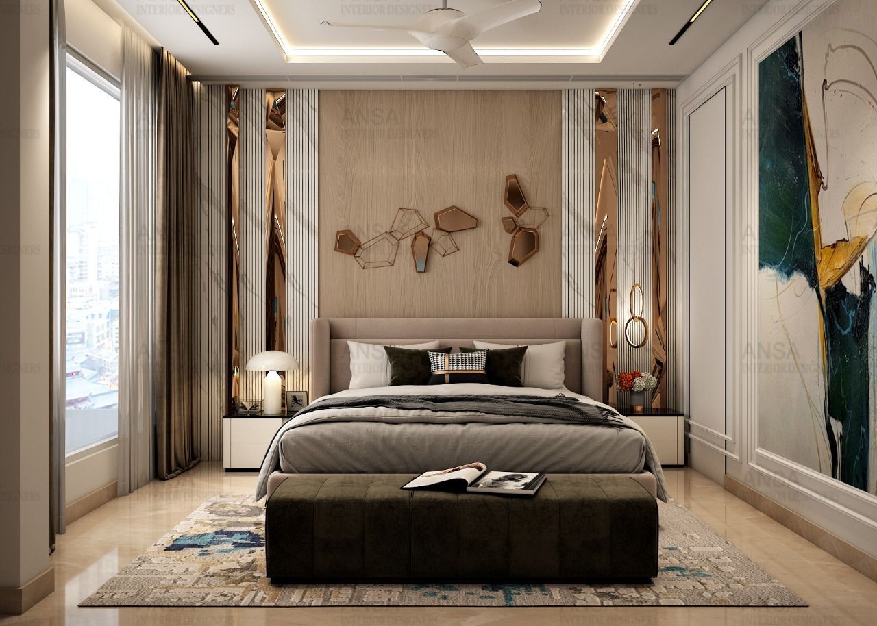 modern bedroom with statement wall